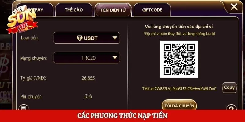 Nạp Tiền Sunwin - Hướng Dẫn Giao Dịch Nhanh Và An Toàn 2 Các phương thức nạp tiền