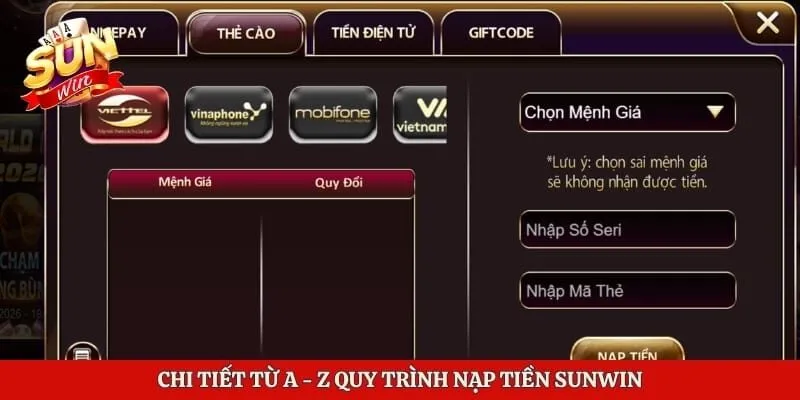 Nạp Tiền Sunwin - Hướng Dẫn Giao Dịch Nhanh Và An Toàn 1 Chi tiết từ A - Z quy trình nạp tiền Sunwin