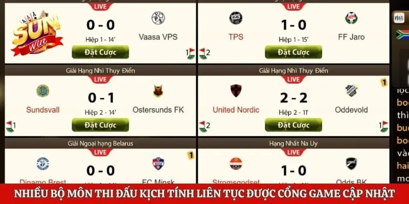 Thể Thao Sunwin - Thiên Đường Giải Trí Trực Tuyến Hấp Dẫn 4 Nhiều bộ môn thi đấu kịch tính liên tục được cổng game cập nhật