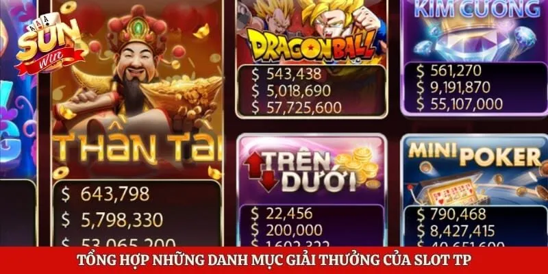Nổ Hũ TP - Tổng Hợp Các Trò Chơi Quay Hũ Hấp Dẫn Nhất 4 Tổng hợp những danh mục giải thưởng của slot TP